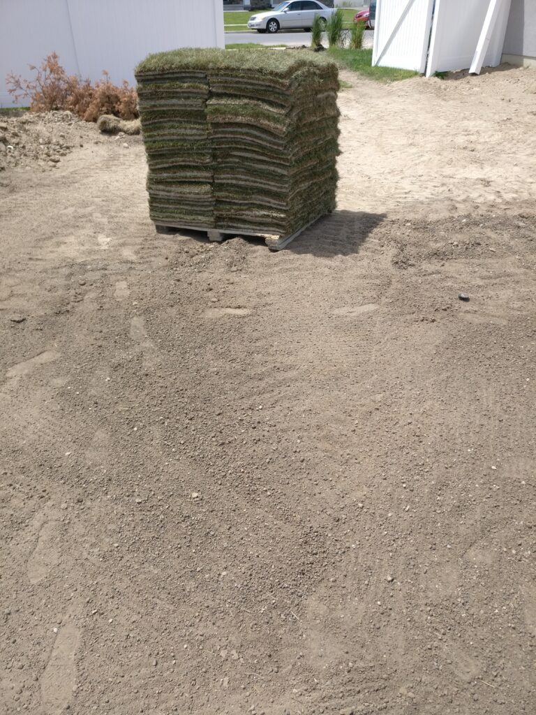 A pallet of green Sod placed on top soil